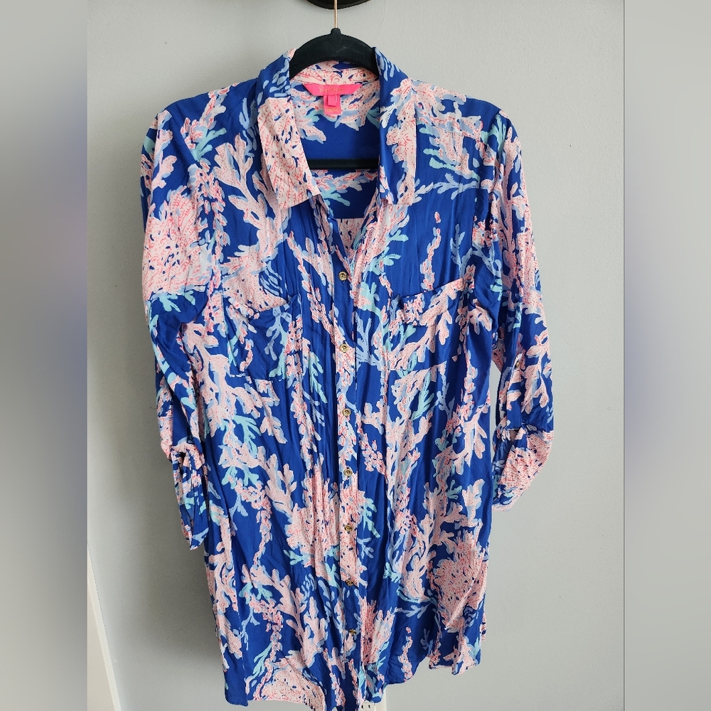 Lilly Pulitzer Natalie Blue and Pink Floral Coverup